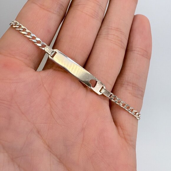 VTG Italy Sterling Silver 925 Heart Curb Link ID Bracelet Size 6.5" Length - Picture 2 of 9